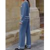 imageZESICA Womens Fall Knit Two Piece Outfits Casual Long Sleeve V Neck Sweater Shirts and Wide Leg Pants Matching Lounge SetsDusty Blue