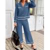 imageZESICA Womens Fall Knit Two Piece Outfits Casual Long Sleeve V Neck Sweater Shirts and Wide Leg Pants Matching Lounge SetsDusty Blue