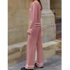 imageZESICA Womens Fall Knit Two Piece Outfits Casual Long Sleeve V Neck Sweater Shirts and Wide Leg Pants Matching Lounge SetsDusty Pink