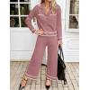 imageZESICA Womens Fall Knit Two Piece Outfits Casual Long Sleeve V Neck Sweater Shirts and Wide Leg Pants Matching Lounge SetsDusty Pink