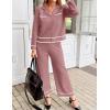 imageZESICA Womens Fall Knit Two Piece Outfits Casual Long Sleeve V Neck Sweater Shirts and Wide Leg Pants Matching Lounge SetsDusty Pink