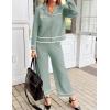 imageZESICA Womens Fall Knit Two Piece Outfits Casual Long Sleeve V Neck Sweater Shirts and Wide Leg Pants Matching Lounge SetsGreen