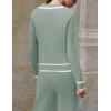 imageZESICA Womens Fall Knit Two Piece Outfits Casual Long Sleeve V Neck Sweater Shirts and Wide Leg Pants Matching Lounge SetsGreen