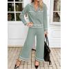 imageZESICA Womens Fall Knit Two Piece Outfits Casual Long Sleeve V Neck Sweater Shirts and Wide Leg Pants Matching Lounge SetsGreen