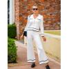imageZESICA Womens Fall Knit Two Piece Outfits Casual Long Sleeve V Neck Sweater Shirts and Wide Leg Pants Matching Lounge SetsIvory