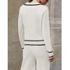 imageZESICA Womens Fall Knit Two Piece Outfits Casual Long Sleeve V Neck Sweater Shirts and Wide Leg Pants Matching Lounge SetsIvory