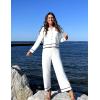 imageZESICA Womens Fall Knit Two Piece Outfits Casual Long Sleeve V Neck Sweater Shirts and Wide Leg Pants Matching Lounge SetsIvory