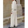 imageZESICA Womens Fall Knit Two Piece Outfits Casual Long Sleeve V Neck Sweater Shirts and Wide Leg Pants Matching Lounge SetsIvory