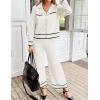 imageZESICA Womens Fall Knit Two Piece Outfits Casual Long Sleeve V Neck Sweater Shirts and Wide Leg Pants Matching Lounge SetsIvory