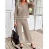 imageZESICA Womens Fall Knit Two Piece Outfits Casual Long Sleeve V Neck Sweater Shirts and Wide Leg Pants Matching Lounge SetsOatmeal
