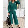 imageZESICA Womens Fall Knit Two Piece Outfits Casual Long Sleeve V Neck Sweater Shirts and Wide Leg Pants Matching Lounge SetsTeal