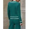 imageZESICA Womens Fall Knit Two Piece Outfits Casual Long Sleeve V Neck Sweater Shirts and Wide Leg Pants Matching Lounge SetsTeal