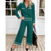 imageZESICA Womens Fall Knit Two Piece Outfits Casual Long Sleeve V Neck Sweater Shirts and Wide Leg Pants Matching Lounge SetsTeal