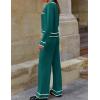 imageZESICA Womens Fall Knit Two Piece Outfits Casual Long Sleeve V Neck Sweater Shirts and Wide Leg Pants Matching Lounge SetsTeal