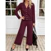 imageZESICA Womens Fall Knit Two Piece Outfits Casual Long Sleeve V Neck Sweater Shirts and Wide Leg Pants Matching Lounge SetsWine