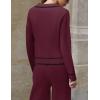 imageZESICA Womens Fall Knit Two Piece Outfits Casual Long Sleeve V Neck Sweater Shirts and Wide Leg Pants Matching Lounge SetsWine
