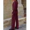 imageZESICA Womens Fall Knit Two Piece Outfits Casual Long Sleeve V Neck Sweater Shirts and Wide Leg Pants Matching Lounge SetsWine