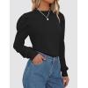imageZESICA Womens Fall Long Puff Sleeve Sweaters 2024 Casual Turtleneck Loose Ribbed Knit Solid Color Soft Pullover Jumper TopsBlack