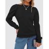 imageZESICA Womens Fall Long Puff Sleeve Sweaters 2024 Casual Turtleneck Loose Ribbed Knit Solid Color Soft Pullover Jumper TopsBlack