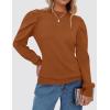 imageZESICA Womens Fall Long Puff Sleeve Sweaters 2024 Casual Turtleneck Loose Ribbed Knit Solid Color Soft Pullover Jumper TopsBrown