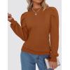 imageZESICA Womens Fall Long Puff Sleeve Sweaters 2024 Casual Turtleneck Loose Ribbed Knit Solid Color Soft Pullover Jumper TopsBrown