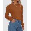 imageZESICA Womens Fall Long Puff Sleeve Sweaters 2024 Casual Turtleneck Loose Ribbed Knit Solid Color Soft Pullover Jumper TopsBrown