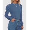 imageZESICA Womens Fall Long Puff Sleeve Sweaters 2024 Casual Turtleneck Loose Ribbed Knit Solid Color Soft Pullover Jumper TopsGrey Blue