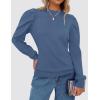 imageZESICA Womens Fall Long Puff Sleeve Sweaters 2024 Casual Turtleneck Loose Ribbed Knit Solid Color Soft Pullover Jumper TopsGrey Blue