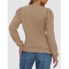 imageZESICA Womens Fall Long Puff Sleeve Sweaters 2024 Casual Turtleneck Loose Ribbed Knit Solid Color Soft Pullover Jumper TopsKhaki