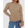 imageZESICA Womens Fall Long Puff Sleeve Sweaters 2024 Casual Turtleneck Loose Ribbed Knit Solid Color Soft Pullover Jumper TopsKhaki