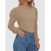 imageZESICA Womens Fall Long Puff Sleeve Sweaters 2024 Casual Turtleneck Loose Ribbed Knit Solid Color Soft Pullover Jumper TopsKhaki