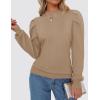 imageZESICA Womens Fall Long Puff Sleeve Sweaters 2024 Casual Turtleneck Loose Ribbed Knit Solid Color Soft Pullover Jumper TopsKhaki