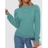 imageZESICA Womens Fall Long Puff Sleeve Sweaters 2024 Casual Turtleneck Loose Ribbed Knit Solid Color Soft Pullover Jumper TopsMint