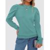 imageZESICA Womens Fall Long Puff Sleeve Sweaters 2024 Casual Turtleneck Loose Ribbed Knit Solid Color Soft Pullover Jumper TopsMint