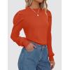 imageZESICA Womens Fall Long Puff Sleeve Sweaters 2024 Casual Turtleneck Loose Ribbed Knit Solid Color Soft Pullover Jumper TopsOrange