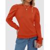 imageZESICA Womens Fall Long Puff Sleeve Sweaters 2024 Casual Turtleneck Loose Ribbed Knit Solid Color Soft Pullover Jumper TopsOrange