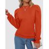 imageZESICA Womens Fall Long Puff Sleeve Sweaters 2024 Casual Turtleneck Loose Ribbed Knit Solid Color Soft Pullover Jumper TopsOrange