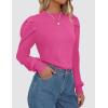 imageZESICA Womens Fall Long Puff Sleeve Sweaters 2024 Casual Turtleneck Loose Ribbed Knit Solid Color Soft Pullover Jumper TopsPink