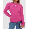 imageZESICA Womens Fall Long Puff Sleeve Sweaters 2024 Casual Turtleneck Loose Ribbed Knit Solid Color Soft Pullover Jumper TopsPink