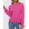 imageZESICA Womens Fall Long Puff Sleeve Sweaters 2024 Casual Turtleneck Loose Ribbed Knit Solid Color Soft Pullover Jumper TopsPink
