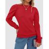 imageZESICA Womens Fall Long Puff Sleeve Sweaters 2024 Casual Turtleneck Loose Ribbed Knit Solid Color Soft Pullover Jumper TopsRed