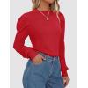 imageZESICA Womens Fall Long Puff Sleeve Sweaters 2024 Casual Turtleneck Loose Ribbed Knit Solid Color Soft Pullover Jumper TopsRed