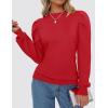 imageZESICA Womens Fall Long Puff Sleeve Sweaters 2024 Casual Turtleneck Loose Ribbed Knit Solid Color Soft Pullover Jumper TopsRed