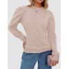 imageZESICA Womens Fall Long Puff Sleeve Sweaters 2024 Casual Turtleneck Loose Ribbed Knit Solid Color Soft Pullover Jumper TopsSand