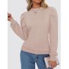 imageZESICA Womens Fall Long Puff Sleeve Sweaters 2024 Casual Turtleneck Loose Ribbed Knit Solid Color Soft Pullover Jumper TopsSand