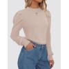 imageZESICA Womens Fall Long Puff Sleeve Sweaters 2024 Casual Turtleneck Loose Ribbed Knit Solid Color Soft Pullover Jumper TopsSand