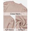 imageZESICA Womens Fall Long Puff Sleeve Sweaters 2024 Casual Turtleneck Loose Ribbed Knit Solid Color Soft Pullover Jumper TopsSand