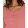 imageZESICA Womens Long Sleeve Button Ribbed Shirts 2024 Fall Scoop Neck Casual Henly TopsCoral Red