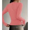 imageZESICA Womens Long Sleeve Button Ribbed Shirts 2024 Fall Scoop Neck Casual Henly TopsCoral Red