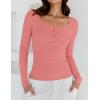 imageZESICA Womens Long Sleeve Button Ribbed Shirts 2024 Fall Scoop Neck Casual Henly TopsCoral Red
